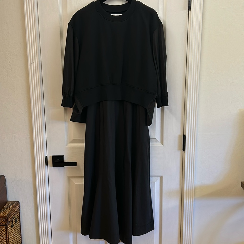 3.1 Phillip Lim Women's Black Long Sleeve Sweatshirt Combo Midi Dress Size L